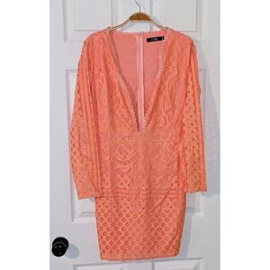 CBR Lace Mini Dress Long Sleeve Deep V Neck Party Cocktail XL NWT $89‎